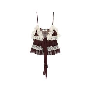 NWT Siedres Rona Ruffled Top with Bow Detail in Brown